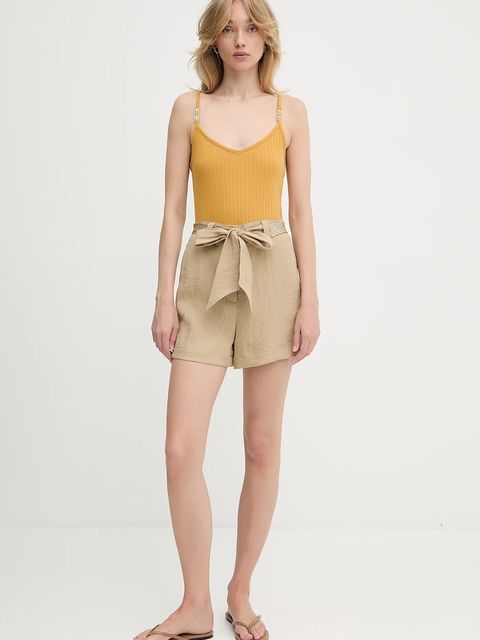 Morgan szorty damskie kolor beżowy gładkie high waist SHAVIK