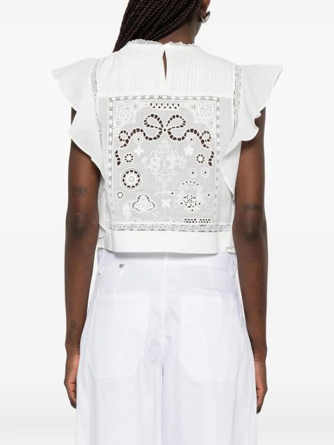Self-Portrait lace-detail ruffled top - White