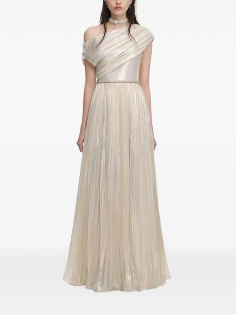 Self-Portrait pleated maxi dress - Neutrals