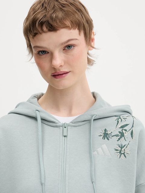 adidas bluza Essentials damska kolor zielony z kapturem z aplikacją KF0015