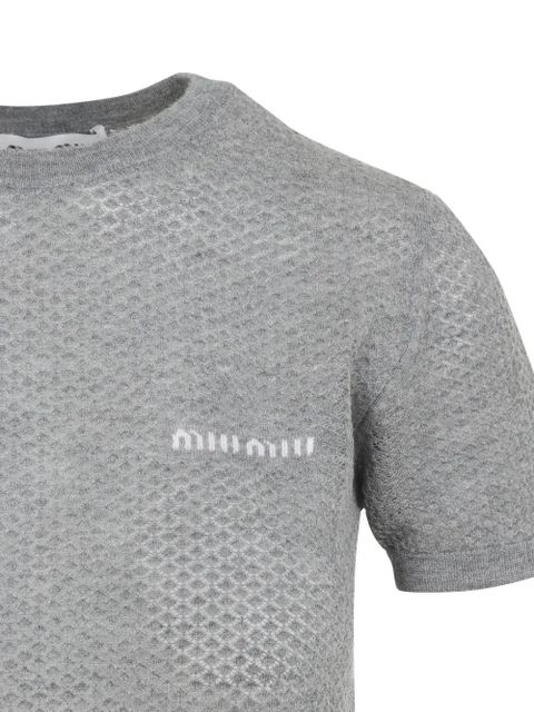 Miu Miu logo-intarsia T-shirt - Grey