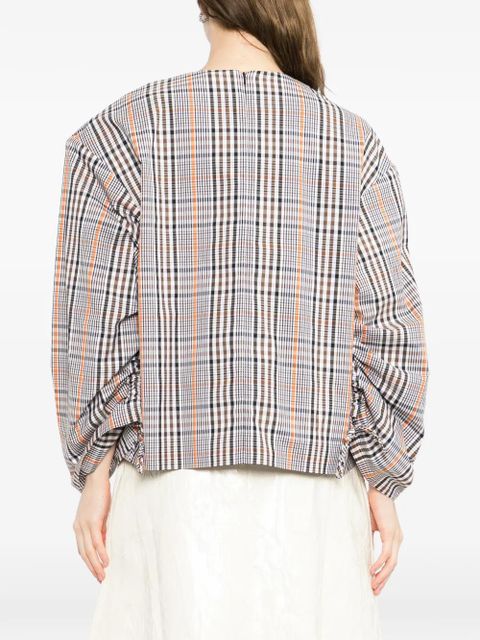 A.W.A.K.E. Mode checked drawstring-sleeve blouse - Brown