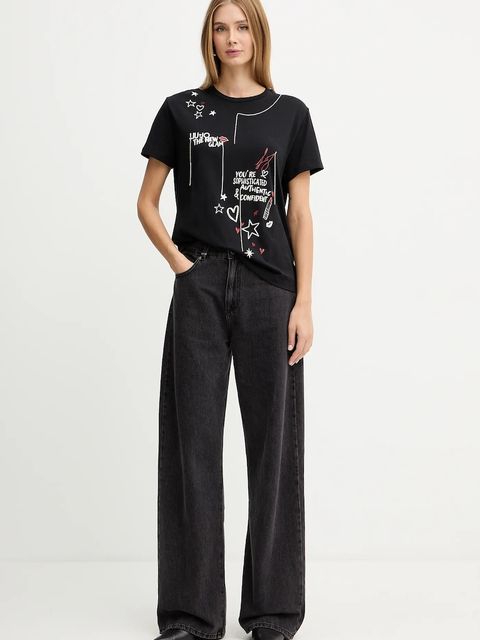 Liu Jo t-shirt bawełniany damski kolor czarny MF5345 JS923 - zdjęcie produktu nr 2