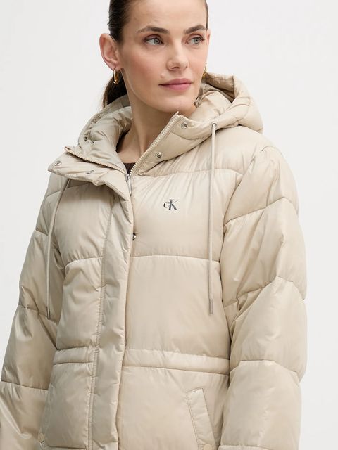 Calvin Klein Jeans kurtka kolor beżowy zimowa LV047D506G