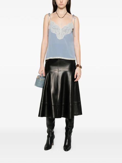 Valentino Garavani lace-trim V-neck top - Blue