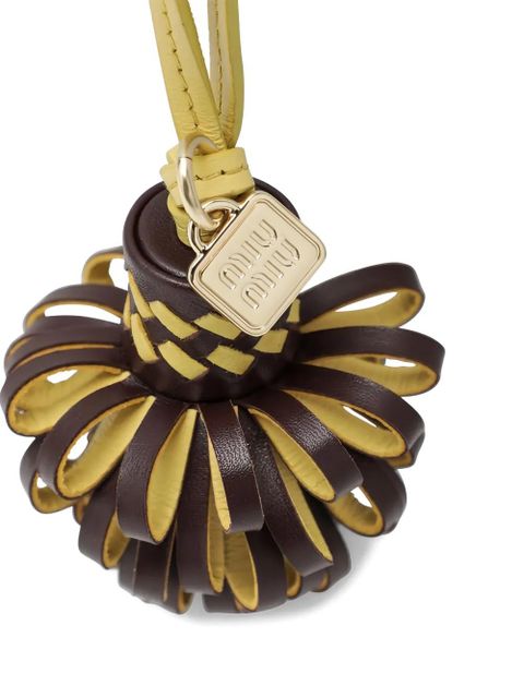 Miu Miu Portachiavi Radica ananas U woven tassel keyring - Brown