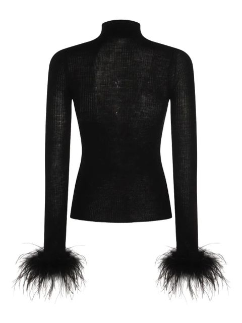 Blumarine feather-trimmed ribbed-knit jumper - Black