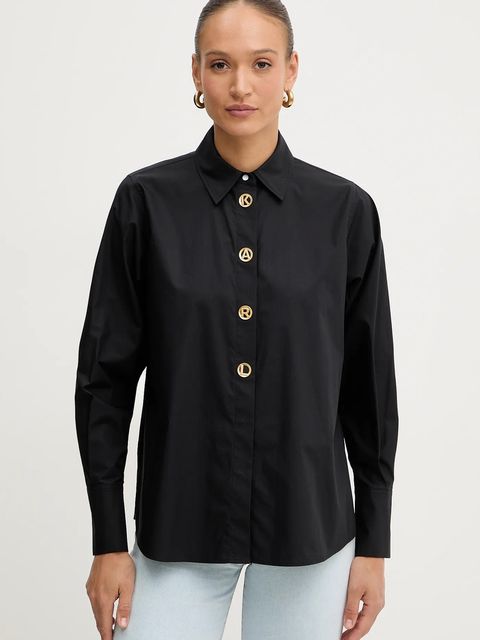 Karl Lagerfeld koszula bawełniana damska kolor czarny regular z kołnierzykiem klasycznym B1W11012 - zdjęcie produktu nr 1
