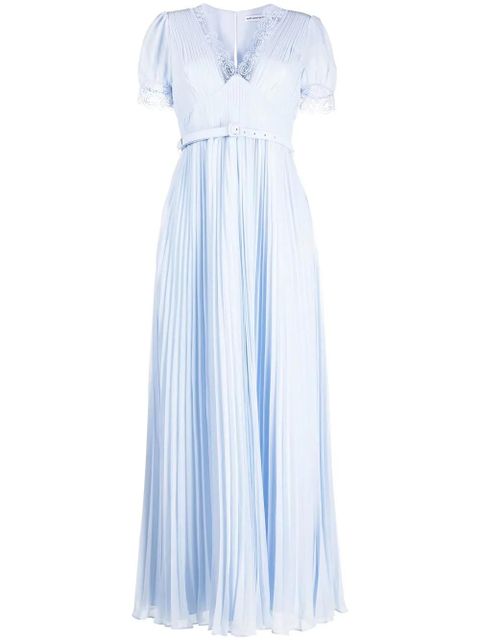 Self-Portrait lace-detail belted dress - Blue - zdjęcie produktu nr 1