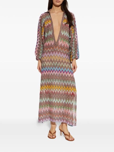Missoni zigzag-knit metallic maxi dress - Brown