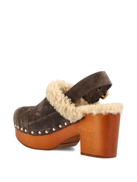 Chloé 80mm shearling-trimmed studded clogs - Brown - zdjęcie produktu nr 2