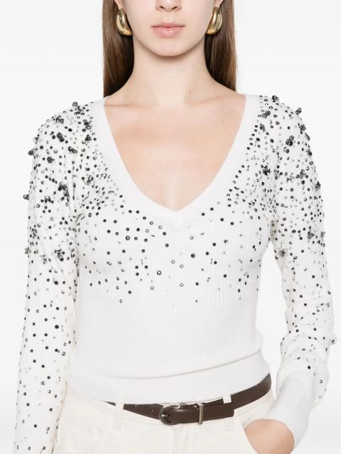 Max Mara sequin v-neck knitwear - White