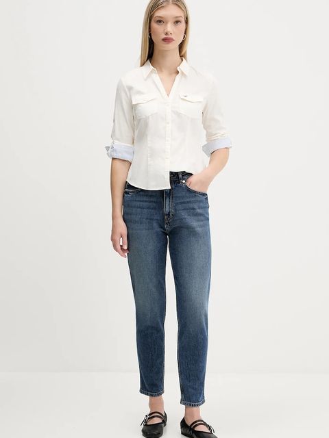 Hollister Co. koszula damska kolor beżowy regular z kołnierzykiem klasycznym KI340-5425