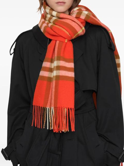 Burberry Check-pattern fringed cashmere scarf - Red