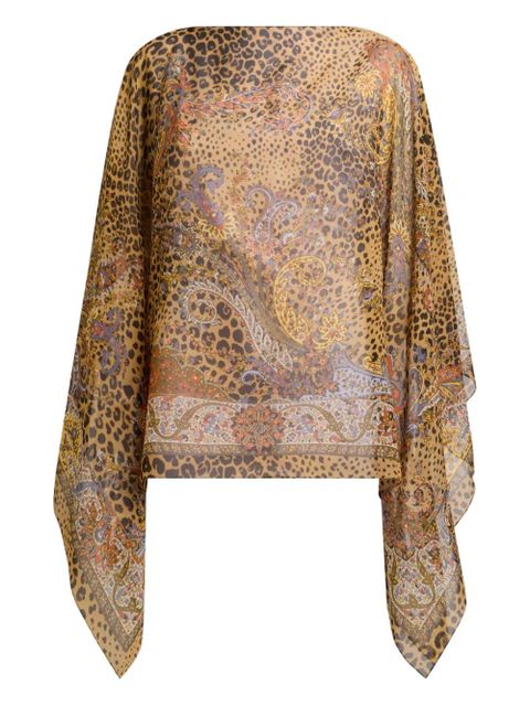ETRO paisley-motif animal-print silk poncho - Brown - zdjęcie produktu nr 1