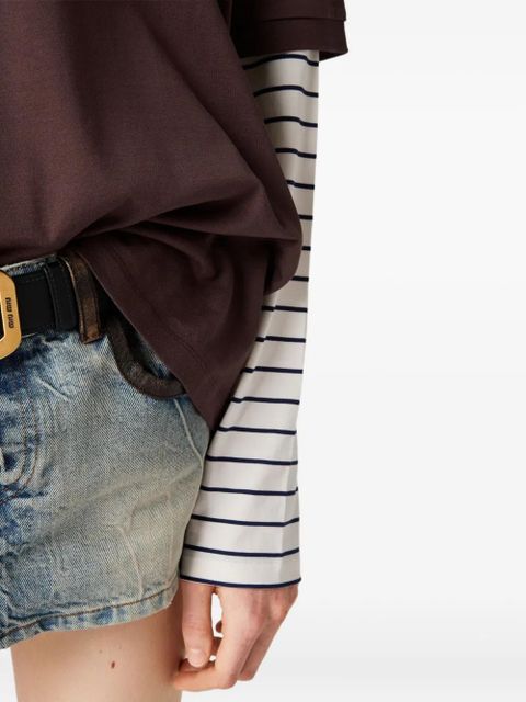 Miu Miu striped-sleeve polo shirt - Brown