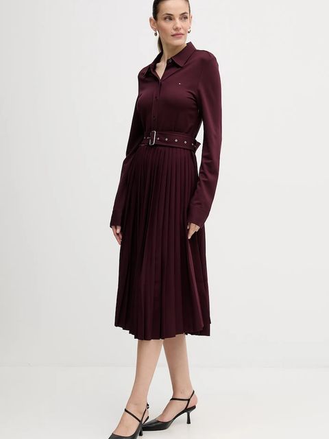 Tommy Hilfiger sukienka kolor bordowy midi rozkloszowana WW0WW48398