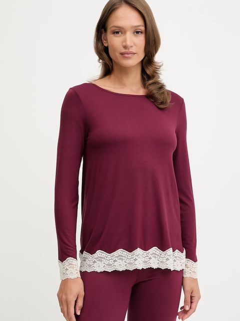 United Colors of Benetton longsleeve piżamowy kolor bordowy 3Z123M07X