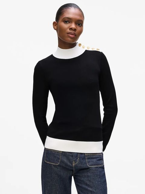 Karl Lagerfeld sweter damski kolor czarny lekki z półgolfem A4W18038 - zdjęcie produktu nr 1