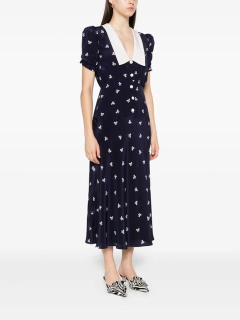 Alessandra Rich bow-print midi dress - Blue
