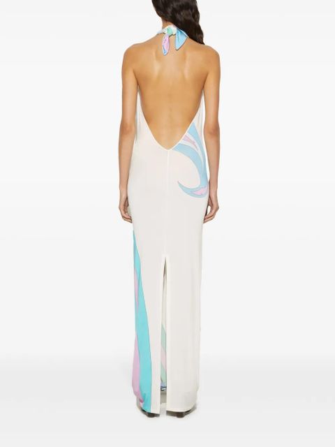 PUCCI Cigni-print halterneck dress - White