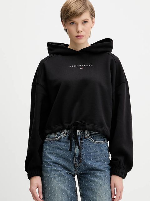 Tommy Jeans bluza bawełniana damska kolor czarny z kapturem z nadrukiem DW0DW21607 - zdjęcie produktu nr 1