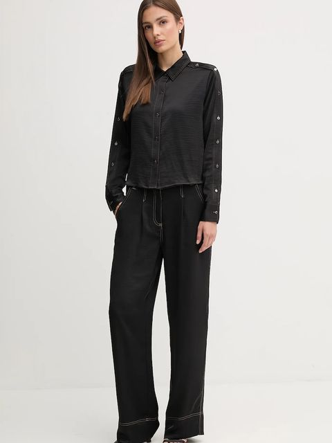Dkny koszula damska kolor czarny relaxed z kołnierzykiem klasycznym P5EM7B93
