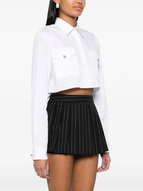 Prada crystal-embellished cropped cotton shirt - White