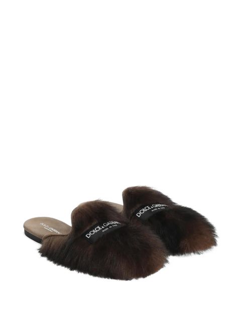 Dolce & Gabbana shearling and suede slippers - Brown - zdjęcie produktu nr 2