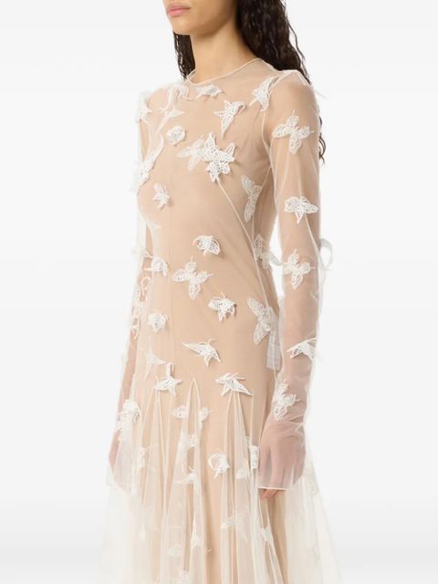 Blumarine butterfly-appliqué maxi dress - Neutrals
