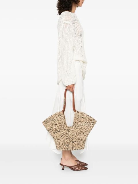 ZIMMERMANN leather-handle woven beach bag - Neutrals