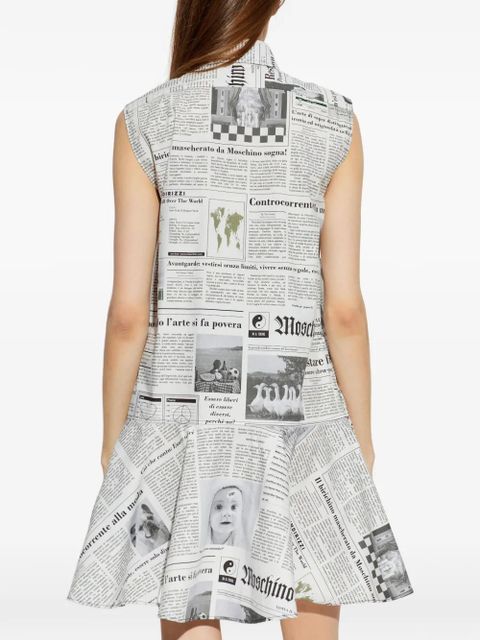 Moschino newspaper-print ruffled mini dress - White