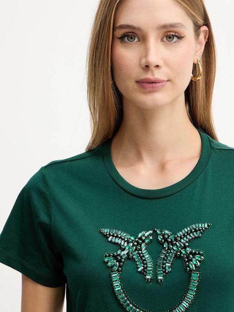 Pinko t-shirt bawełniany damski kolor zielony 100535 A2RN