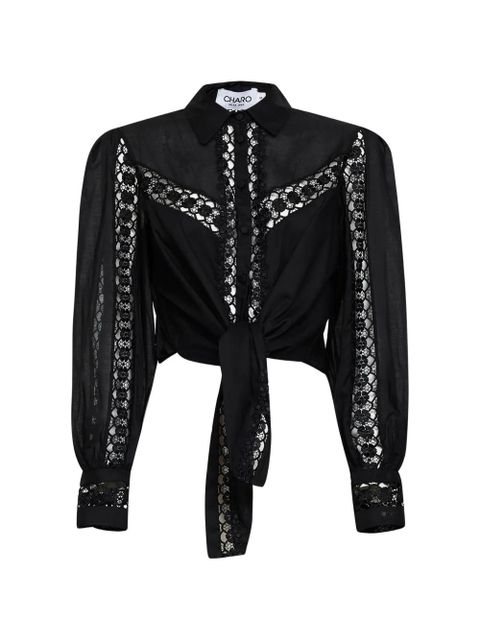 Charo Ruiz Ibiza Ibiza lace-detail cropped shirt - Black - zdjęcie produktu nr 1