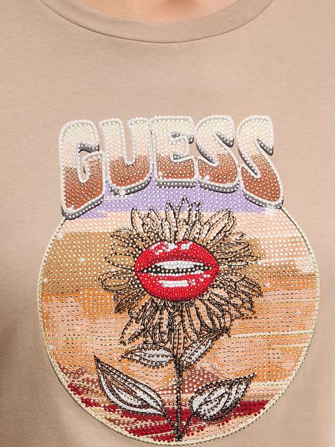 Guess t-shirt bawełniany damski kolor brązowy W5YI32 K9RM1