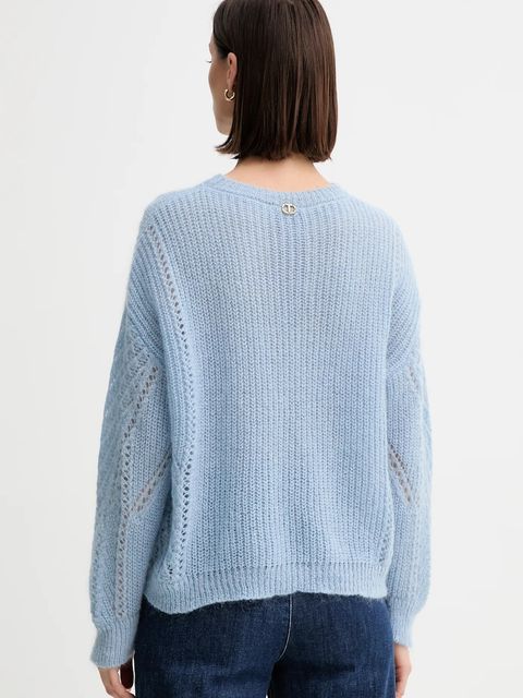 Twinset sweter z wełną damski kolor niebieski lekki 252TT3201