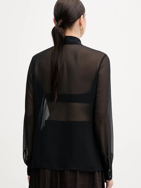 Sisley koszula damska kolor czarny regular z kołnierzykiem klasycznym 5NOXLQ09T