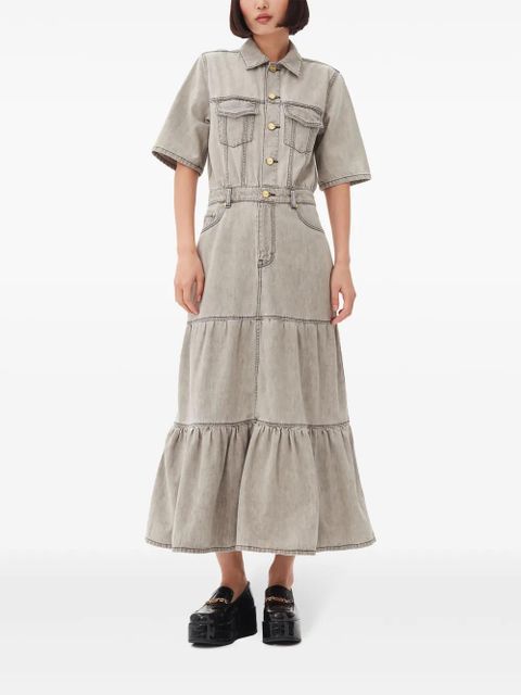 GANNI tiered denim maxi dress - Grey