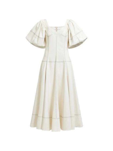 Aje Ether puff-sleeve topstitched midi dress - Neutrals - zdjęcie produktu nr 1
