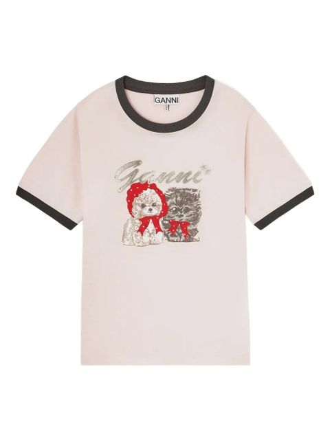 GANNI dog-print ringer t-shirt - Neutrals - zdjęcie produktu nr 1
