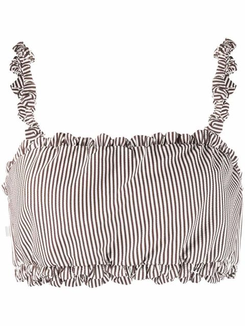 GANNI ruched striped bikini top - Brown - zdjęcie produktu nr 1