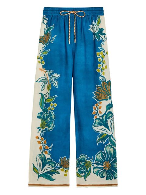 ALEMAIS Luca floral-print wide-leg linen trousers - Blue - zdjęcie produktu nr 2