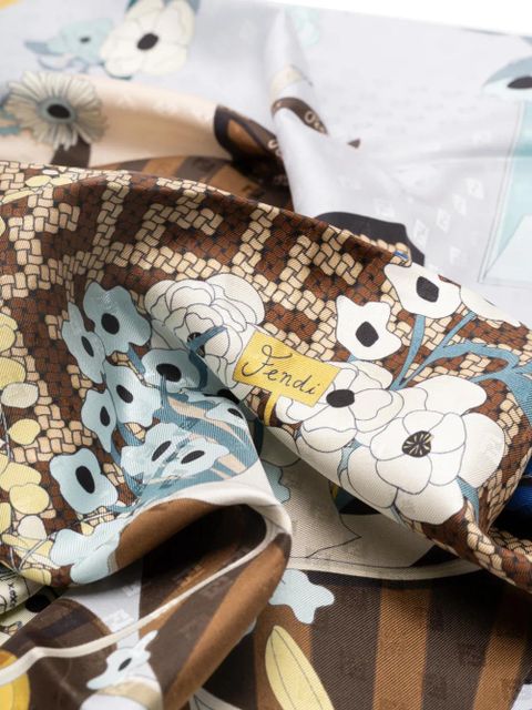 FENDI Gardening-print silk scarf - Blue