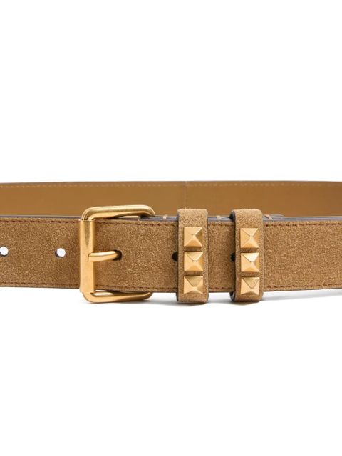 Valentino Garavani Rockstud-embellished suede belt - Neutrals
