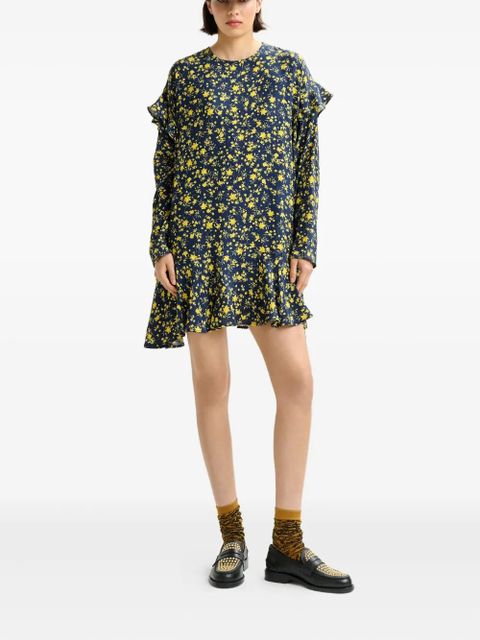 Essentiel Antwerp floral ruffled asymmetric day dress - Blue