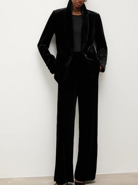 Answear.LAB spodnie welurowe damskie kolor czarny szerokie high waist