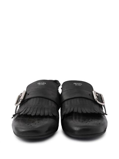 Prada buckle-strap fringe-detail leather loafers - Black