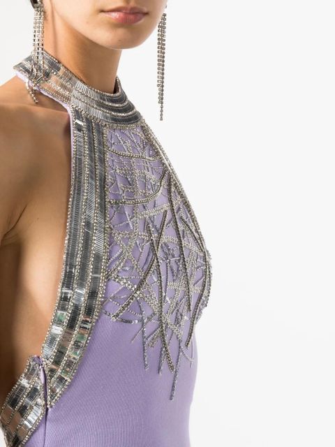 Balmain sequin-embellished halterneck gown - Purple