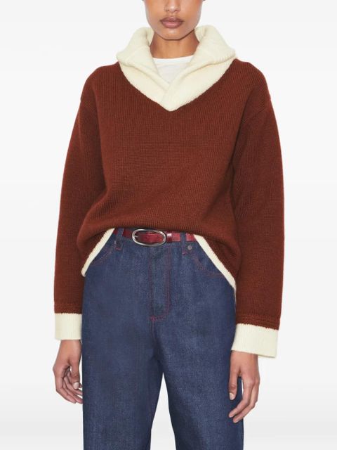 Tory Burch V-neck colour-block sweater - Brown