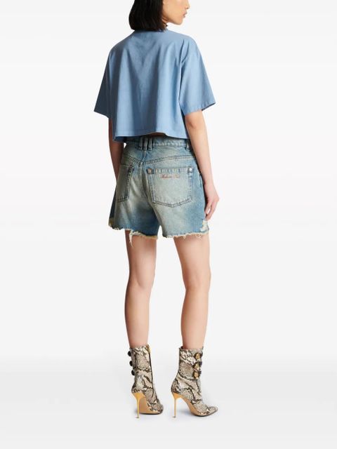 Balmain mid-rise frayed denim shorts - Blue